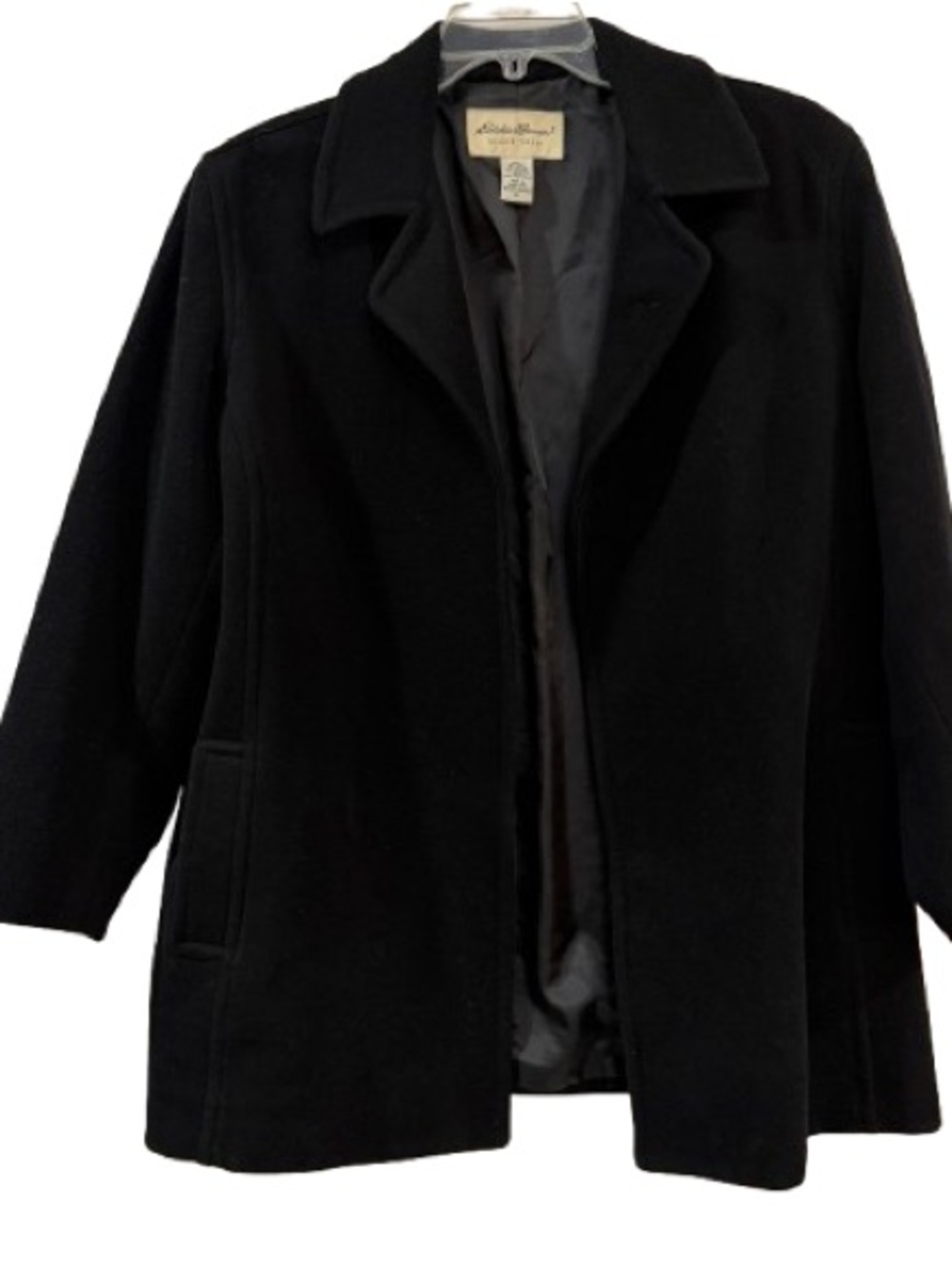 Eddie Bauer Black Wool Cashmere Blend Car Coat Jacket XL Classic Lined